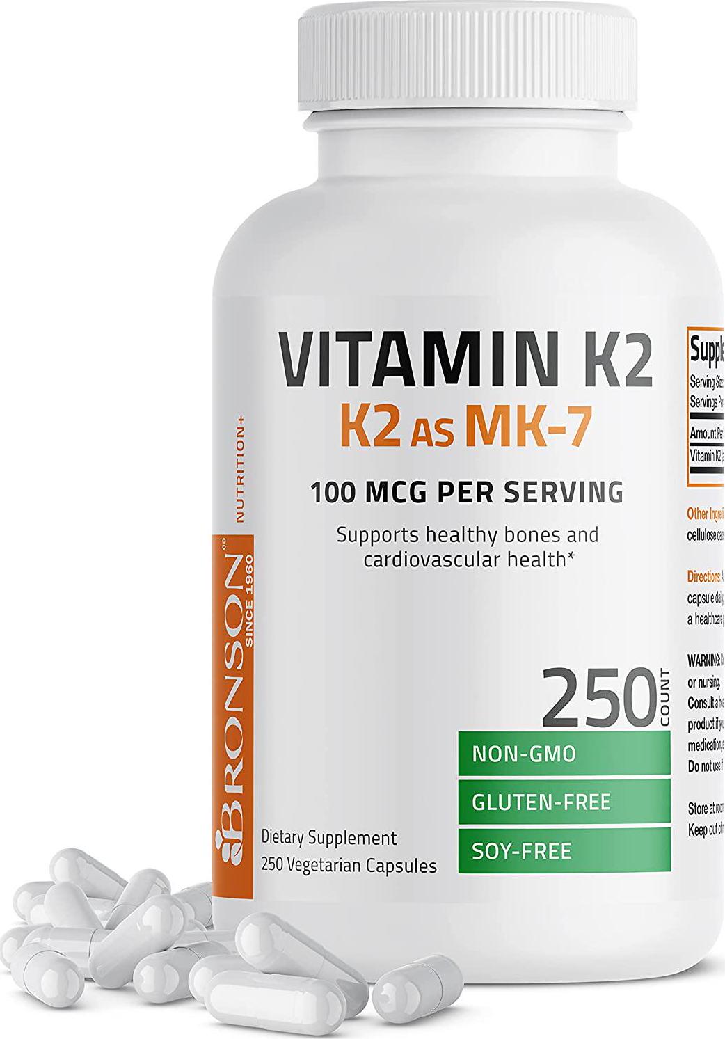Bronson Vitamin K2 as MK-7 Menaquinone 100 mcg Non-GMO, 250 Capsules