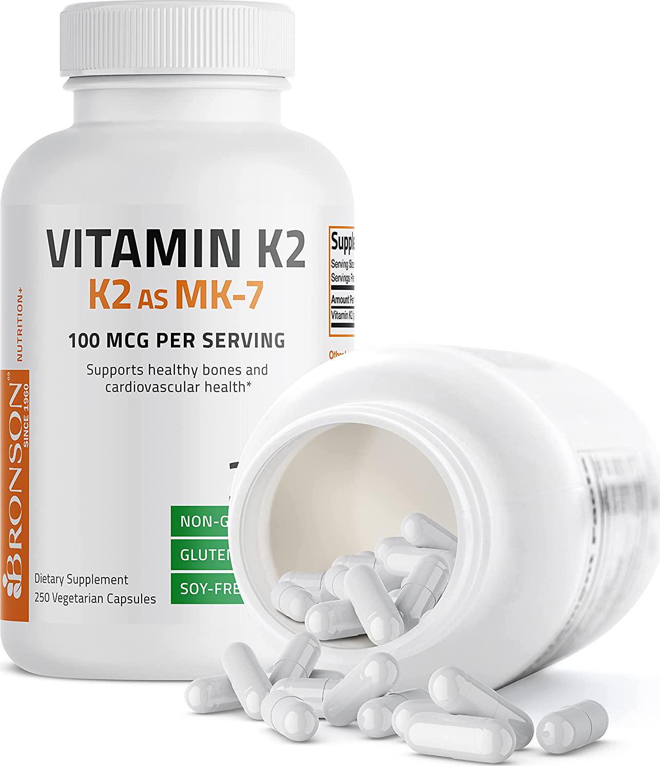 Bronson Vitamin K2 as MK-7 Menaquinone 100 mcg Non-GMO, 250 Capsules