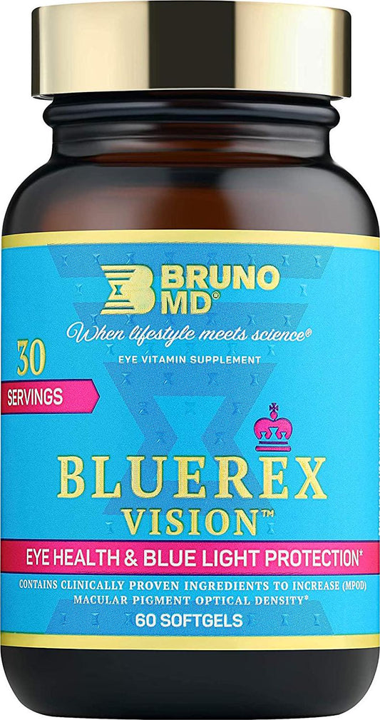 Bruno MD BlueRex Vision, Eye Health Supplement for Adults, Vitamin E and Bilberry Extracts, Antioxidant Supplement, Helps with Computer Vision Syndrome, Dry Eyes and Eye Health