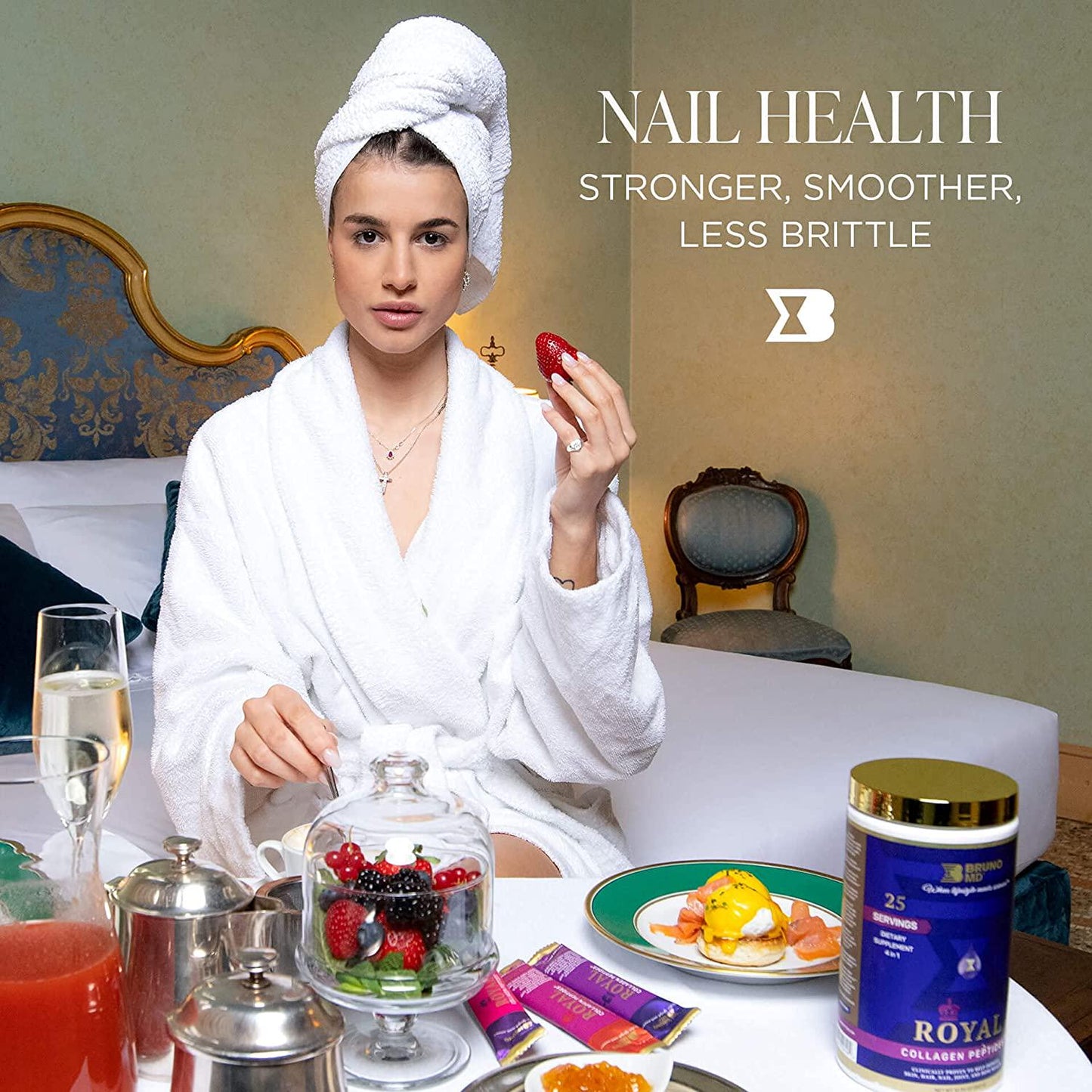 Bruno MD Royal Collagen Peptides, Clinically proven, Dietary Supplement, Improves Skin, European Sourced, Improves the Look of Hair and Nails, Blended with Vitamin C, Natural Bone and Joint Supplement