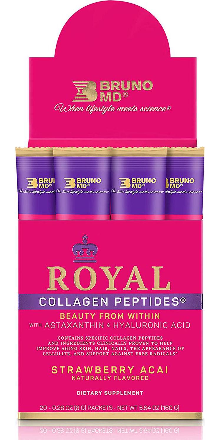 Bruno MD Royal Collagen Peptides - Beauty from Within, Clinically Proven, Dietary Supplement, Improves Skin and The Look of Hair, Nails and Cellulite,Blended with Vitamin C (Strawberry Acai)