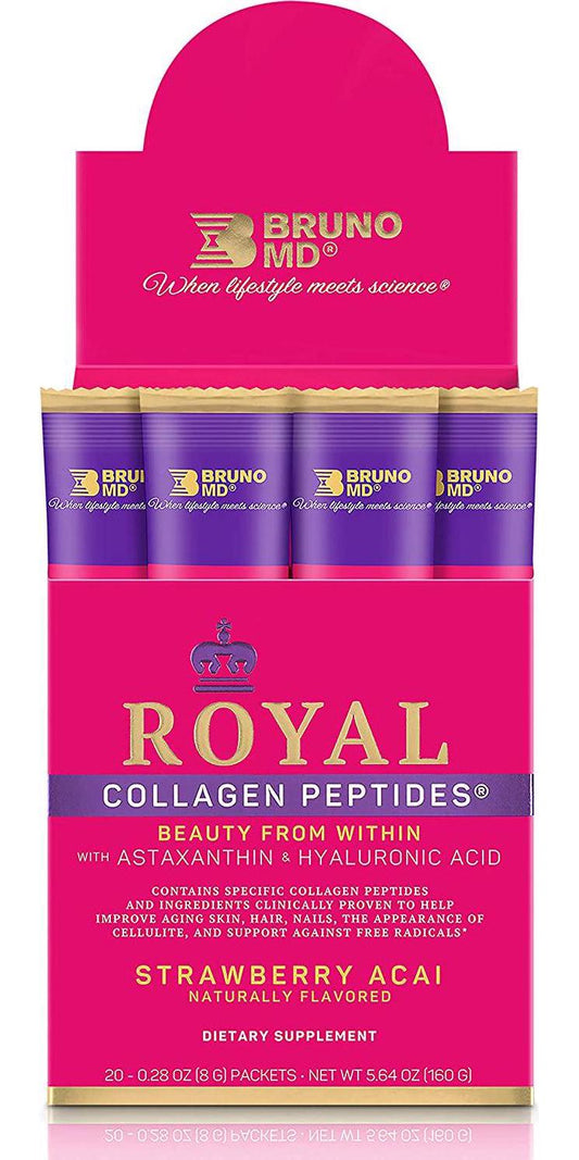 Bruno MD Royal Collagen Peptides - Beauty from Within, Clinically Proven, Dietary Supplement, Improves Skin and The Look of Hair, Nails and Cellulite,Blended with Vitamin C (Strawberry Acai)