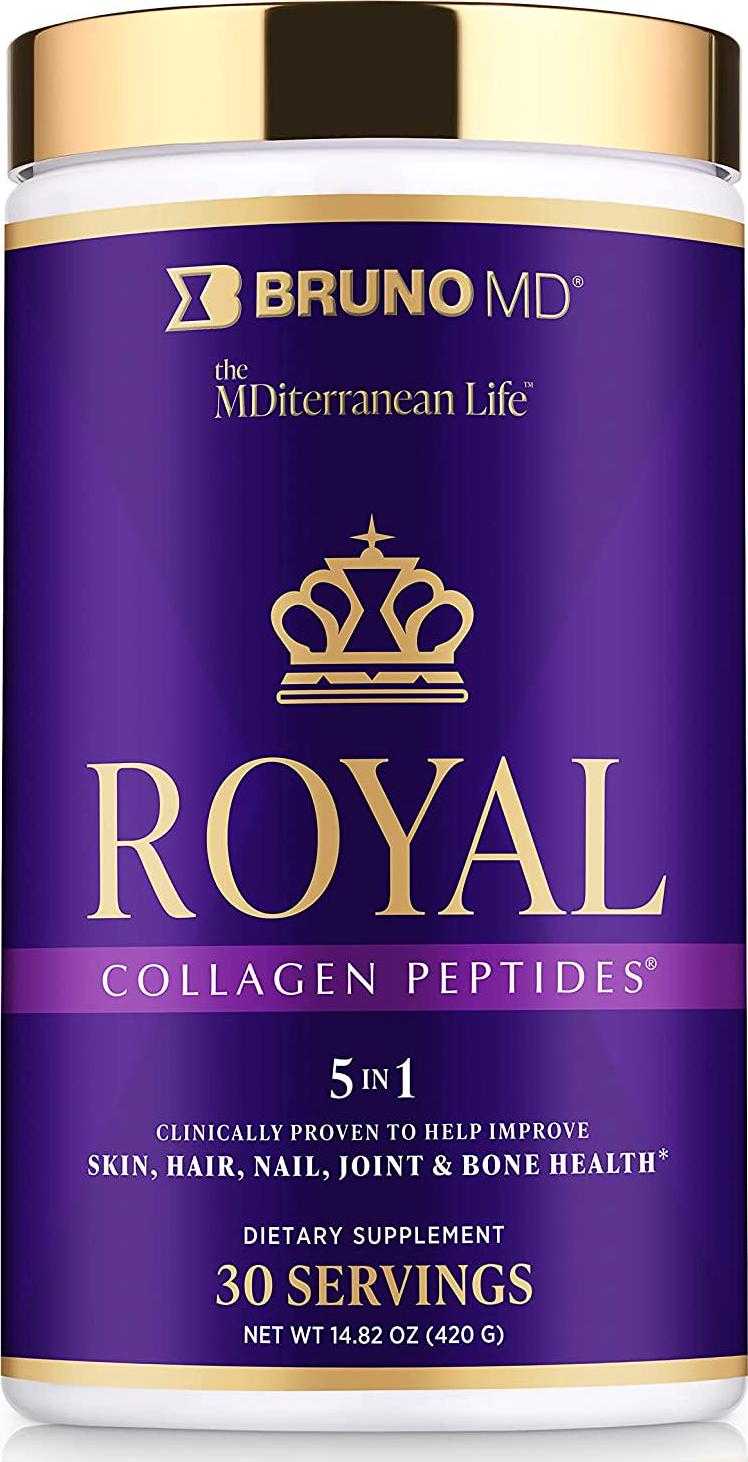 Bruno MD Royal Collagen Peptides, Clinically proven, Dietary Supplement, Improves Skin, European Sourced, Improves the Look of Hair and Nails, Blended with Vitamin C, Natural Bone and Joint Supplement