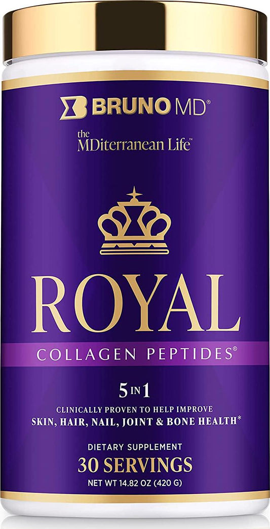 Bruno MD Royal Collagen Peptides, Clinically proven, Dietary Supplement, Improves Skin, European Sourced, Improves the Look of Hair and Nails, Blended with Vitamin C, Natural Bone and Joint Supplement