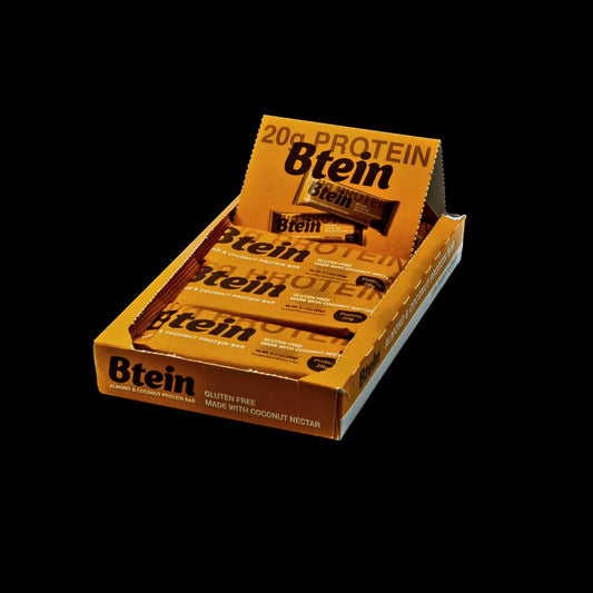 Btein - Almond Coconut Bar 20g. Protein bar fortified with Ashwagandha root Almond Coconut Bar 8X60g bars. 8 count pack