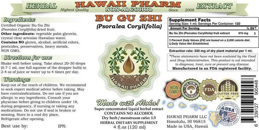 Bu Gu Zhi Alcohol-Free Liquid Extract, Bu Gu Zhi, Psoralea (Psoralea Corylifolia) Fruit Glycerite Herbal Supplement 2 oz