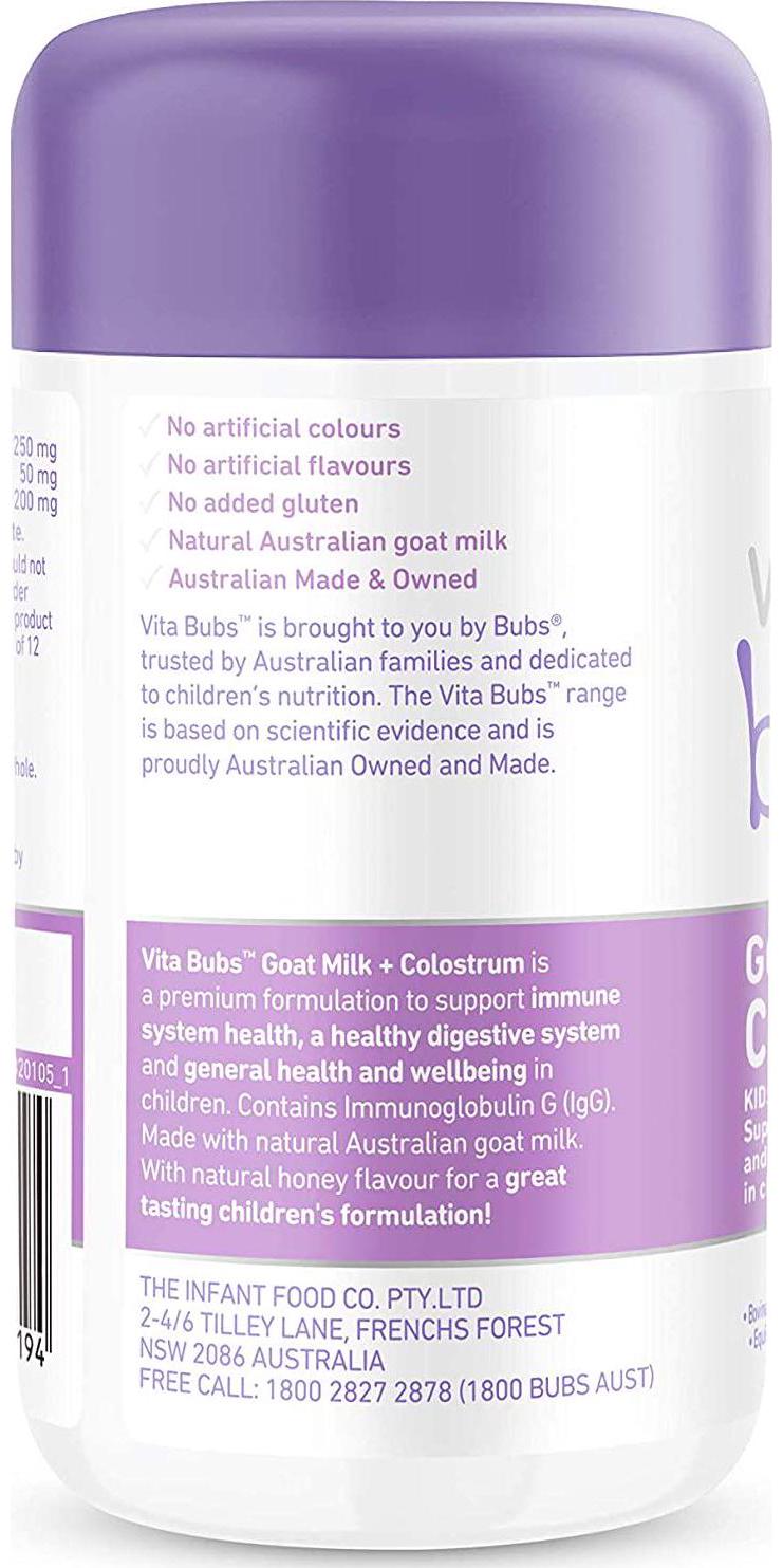 Bubs Vita Bubs Goat Milk + Colostrum, 60 Tablets,