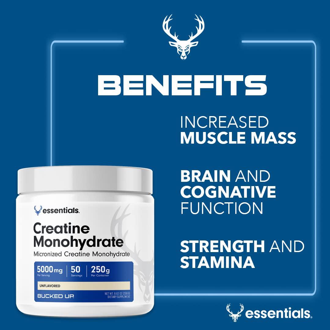 Bucked Up Creatine Monohydrate 250 Grams Powder, Bucked Up Essentials (50 Servings)