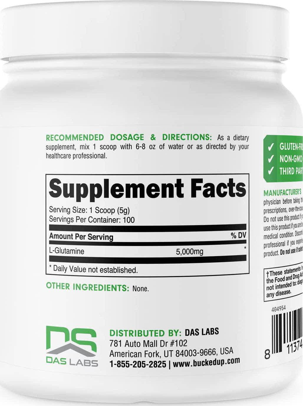 Bucked Up L-Glutamine 500g Powder, Bucked Up Essentials (100 Servings)