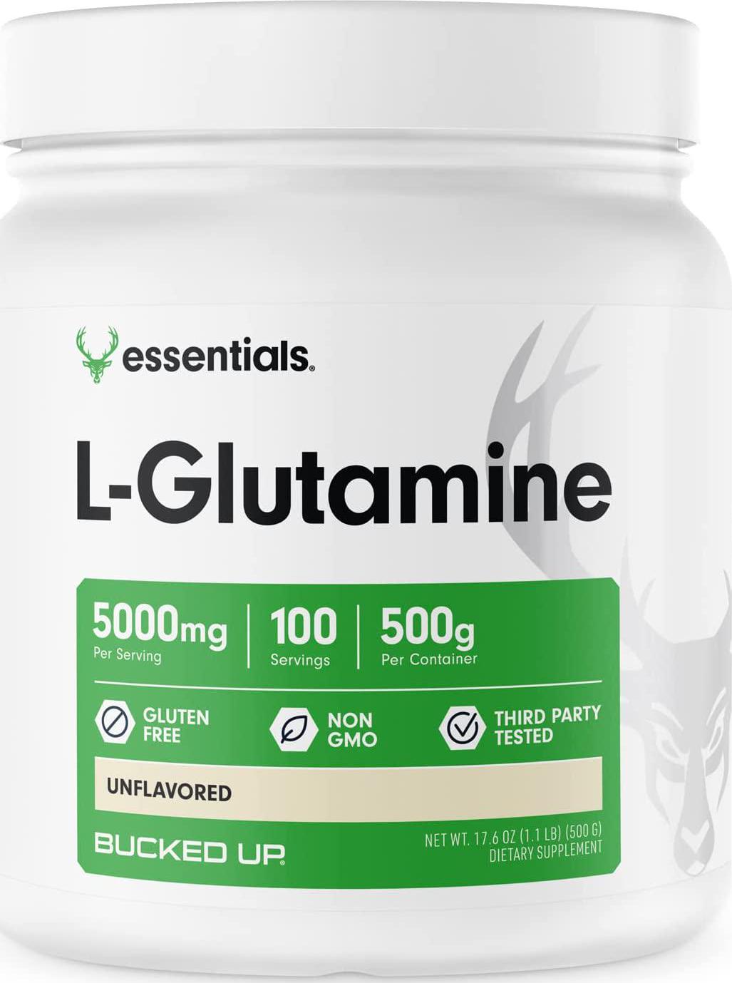 Bucked Up L-Glutamine 500g Powder, Bucked Up Essentials (100 Servings)