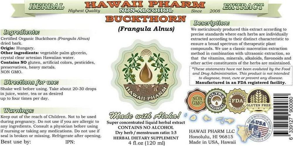 Buckthorn Alcohol-Free Liquid Extract, Organic Buckthorn (Frangula Alnus) Dried Bark Glycerite Hawaii Pharm Natural Herbal Supplement 2 oz