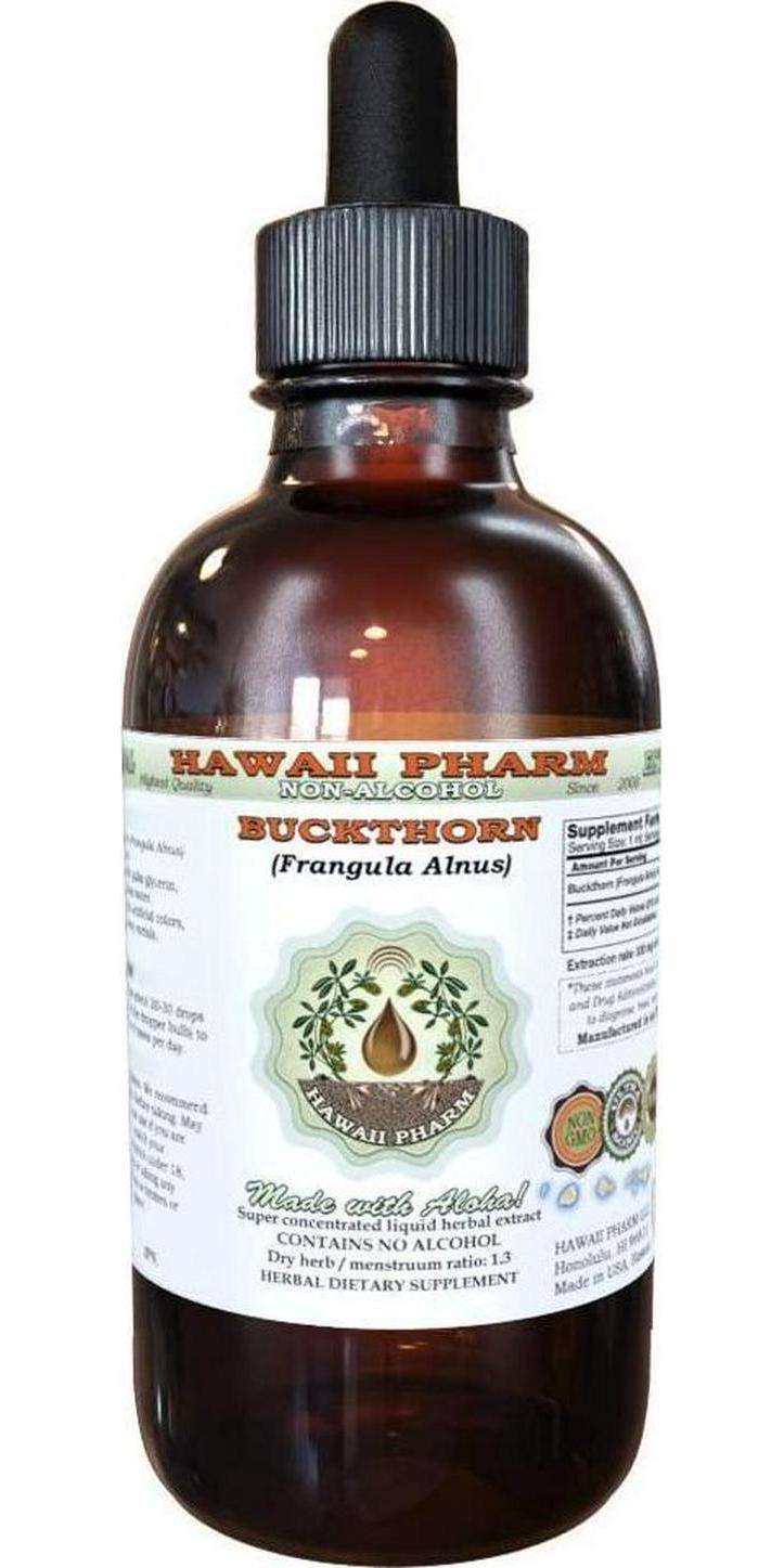Buckthorn Alcohol-Free Liquid Extract, Organic Buckthorn (Frangula Alnus) Dried Bark Glycerite Hawaii Pharm Natural Herbal Supplement 2 oz