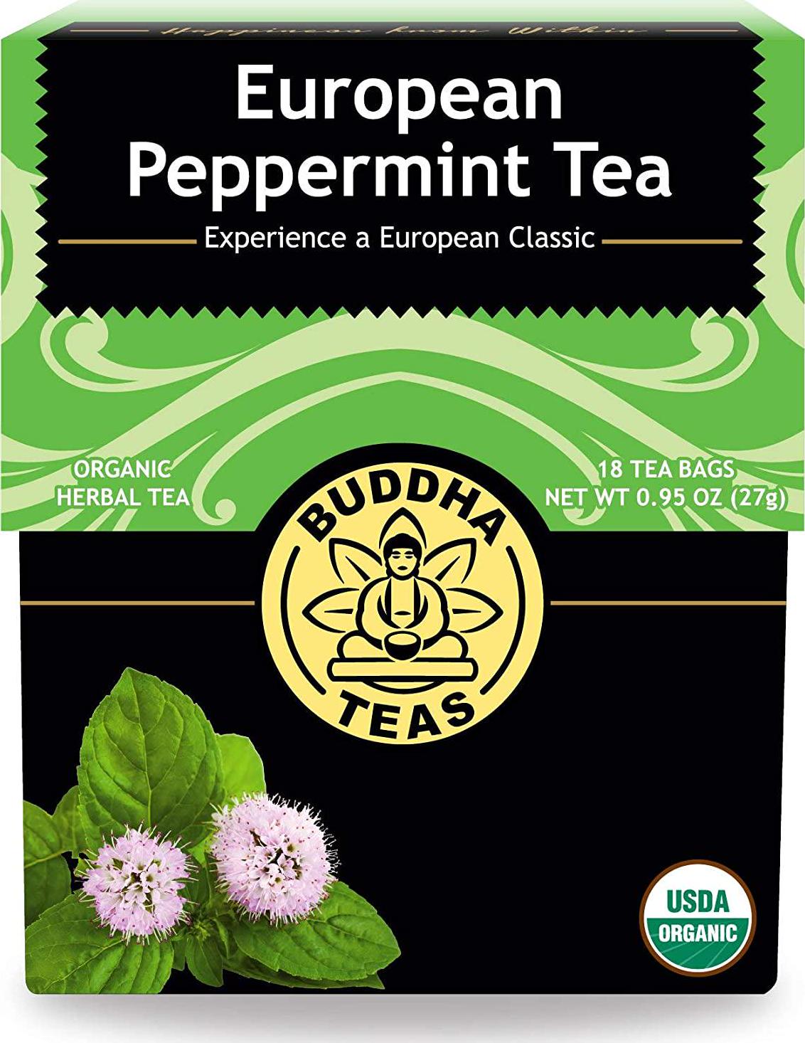 Buddha Teas Organic European Peppermint Tea - OU Kosher, USDA Organic, CCOF Organic, 18 Bleach-Free Tea Bags
