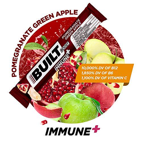 Built Boost Immune+ 18 Pack Natural Energy Drink Mix - 100% of 14 Daily Vitamins - Immune Support and Sustained Energy - Caffeine Free, Gluten Free and Zero Calories (Pomegranate Green Apple)
