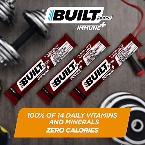 Built Boost Immune+ 18 Pack Natural Energy Drink Mix - 100% of 14 Daily Vitamins - Immune Support and Sustained Energy - Caffeine Free, Gluten Free and Zero Calories (Pomegranate Green Apple)