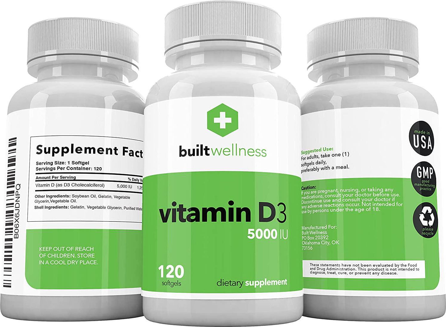 Built Wellness Vitamin D3 Supplement, 5,000 iu, 120 Softgels