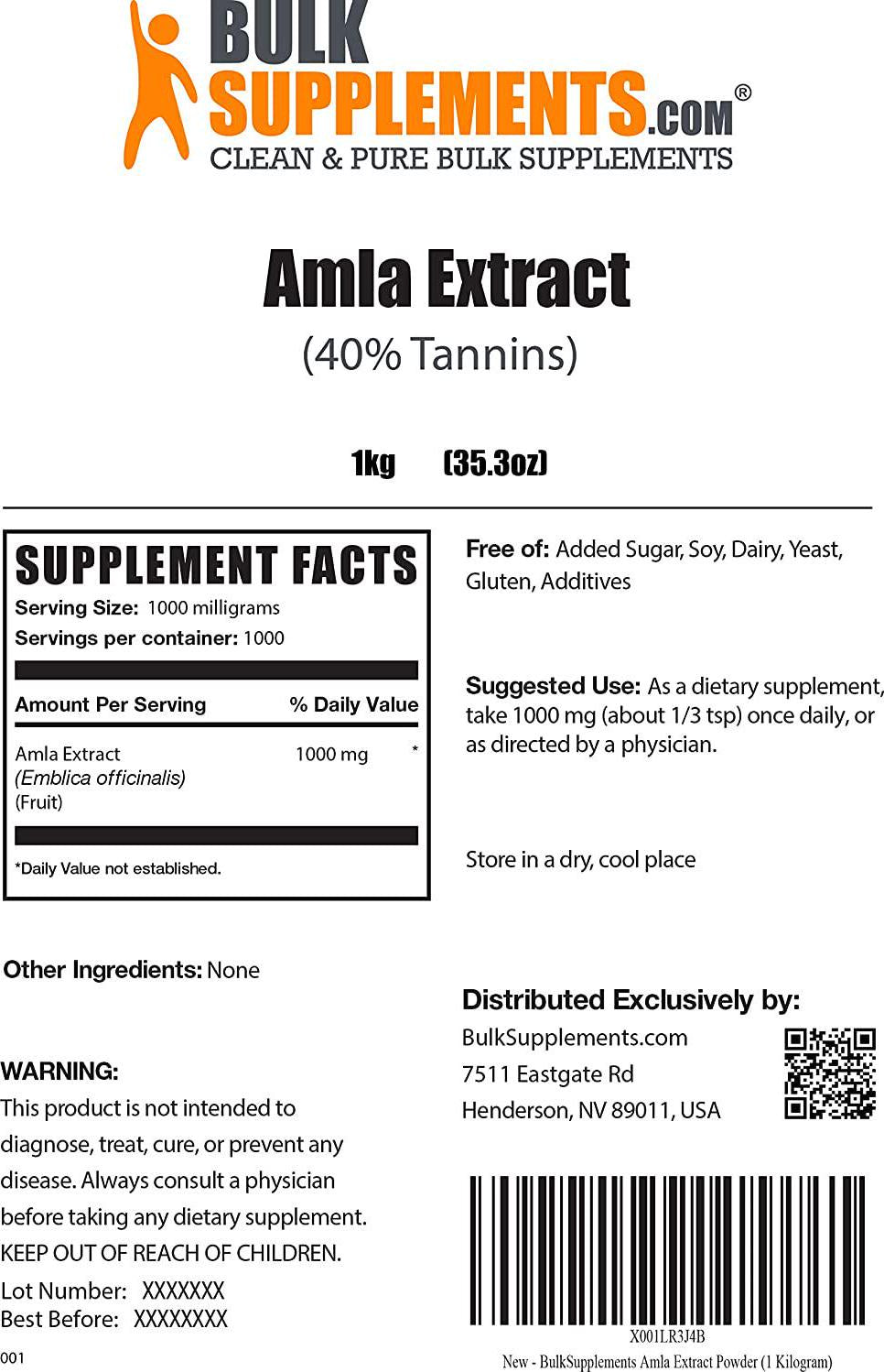 BulkSupplements Amla Extract Powder Indian Gooseberry Extract For Hair Growth and Immune Support (1 Kilogram)
