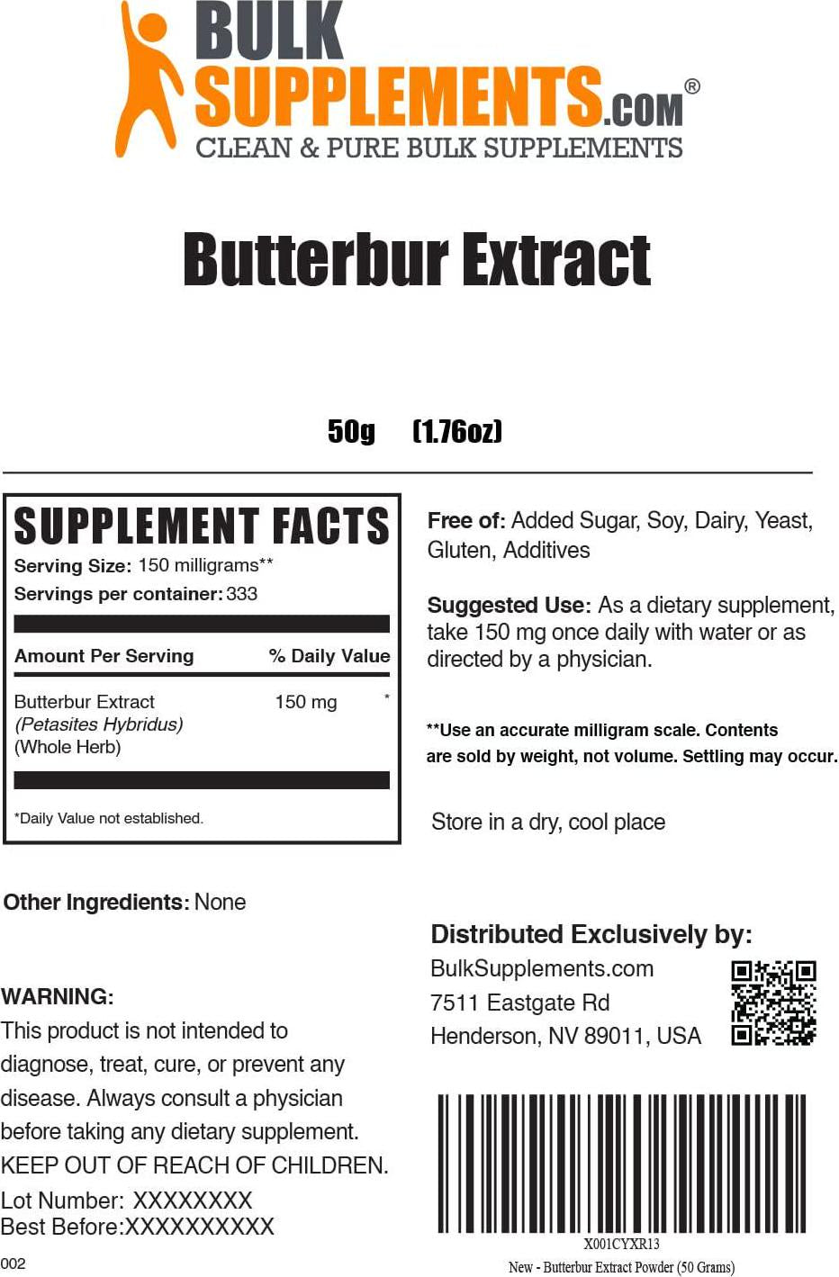 BulkSupplements Butterbur Extract Powder Neurological Support (50 Grams)