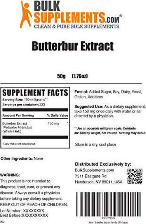 BulkSupplements Butterbur Extract Powder Neurological Support (50 Grams)