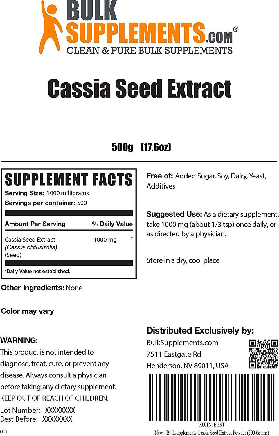 BulkSupplements Cassia Seed Extract Powder Gentle Laxative and Digestive Support (500 Grams)