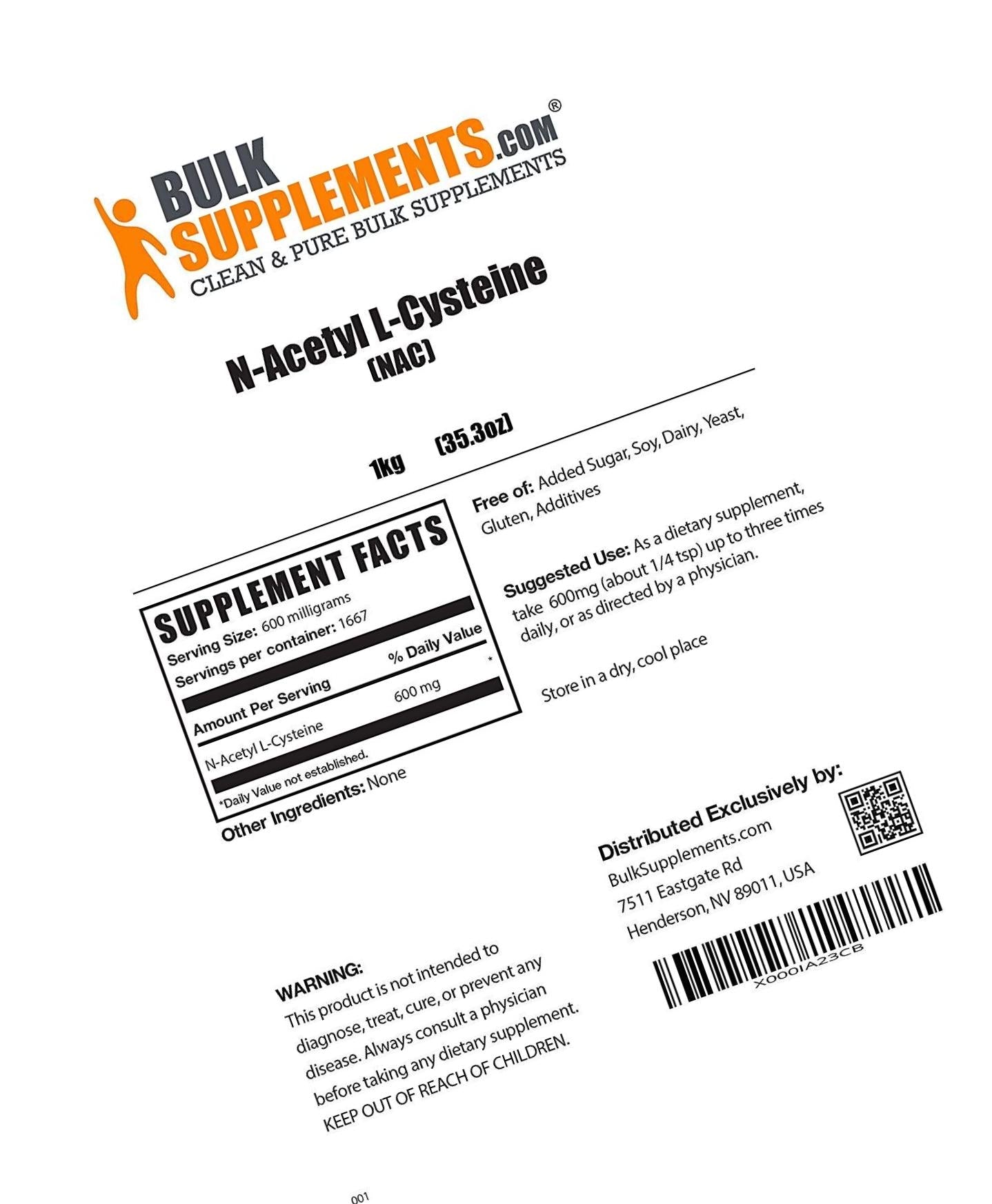 BulkSupplements Nac (N-Acetyl L-Cysteine) Powder (1 Kilogram)