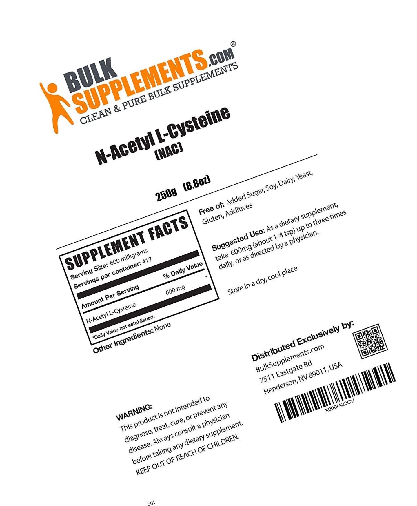 BulkSupplements Nac (N-Acetyl L-Cysteine) Powder (250 Grams)