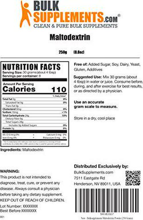 BulkSupplements.com Maltodextrin Powder - Intra Workout Supplement - Carbohydrate Powder - Carbs Supplement - Weight Gainer for Women (250 Grams - 8.8 oz)