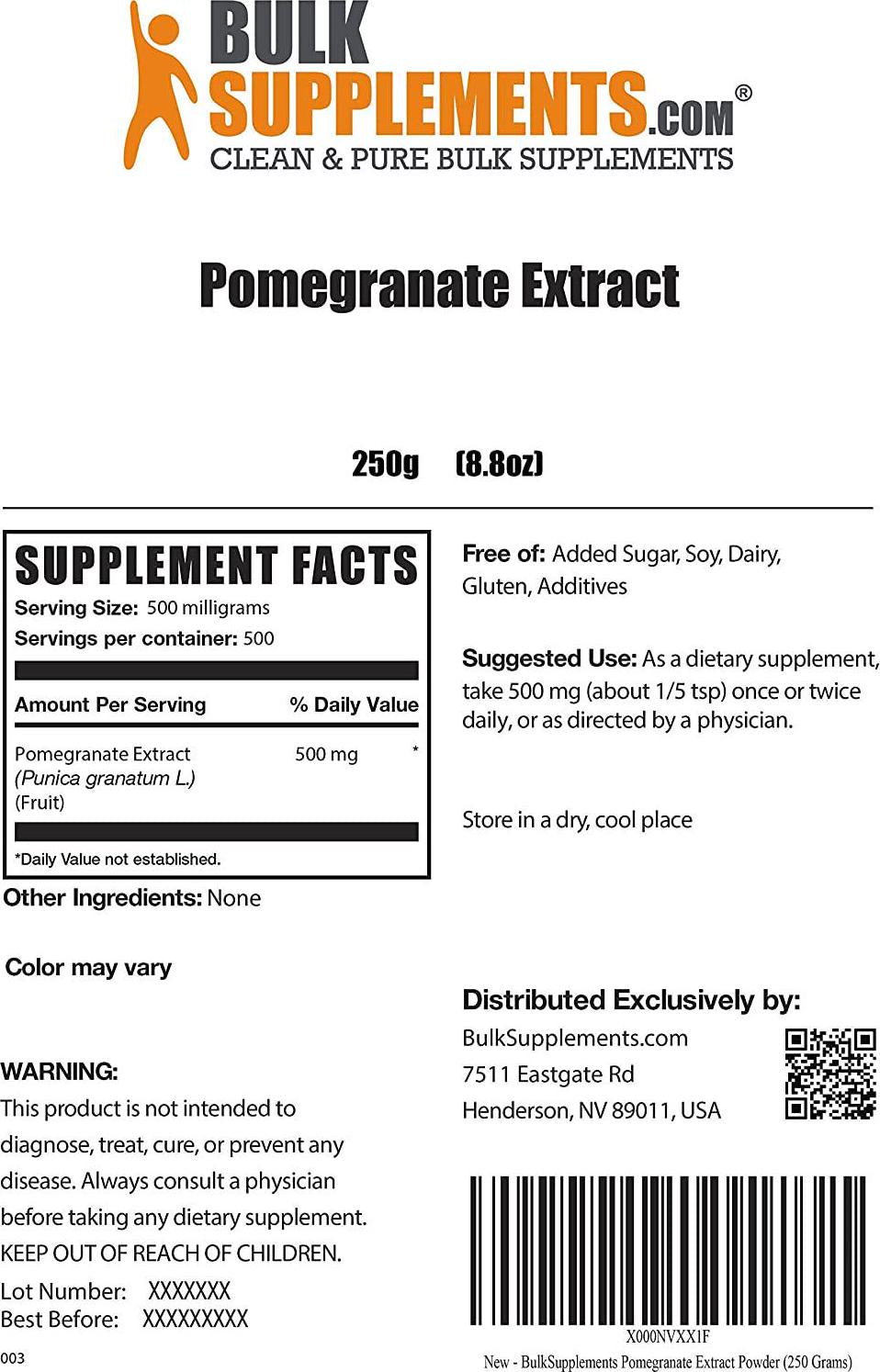 BulkSupplements.com Pomegranate Extract Powder - Antioxidant Supplement - Immune System Booster - Polyphenols Supplement - Pomegranate Powder - Menopause Vitamins For Women (250 Grams - 8.8 oz)