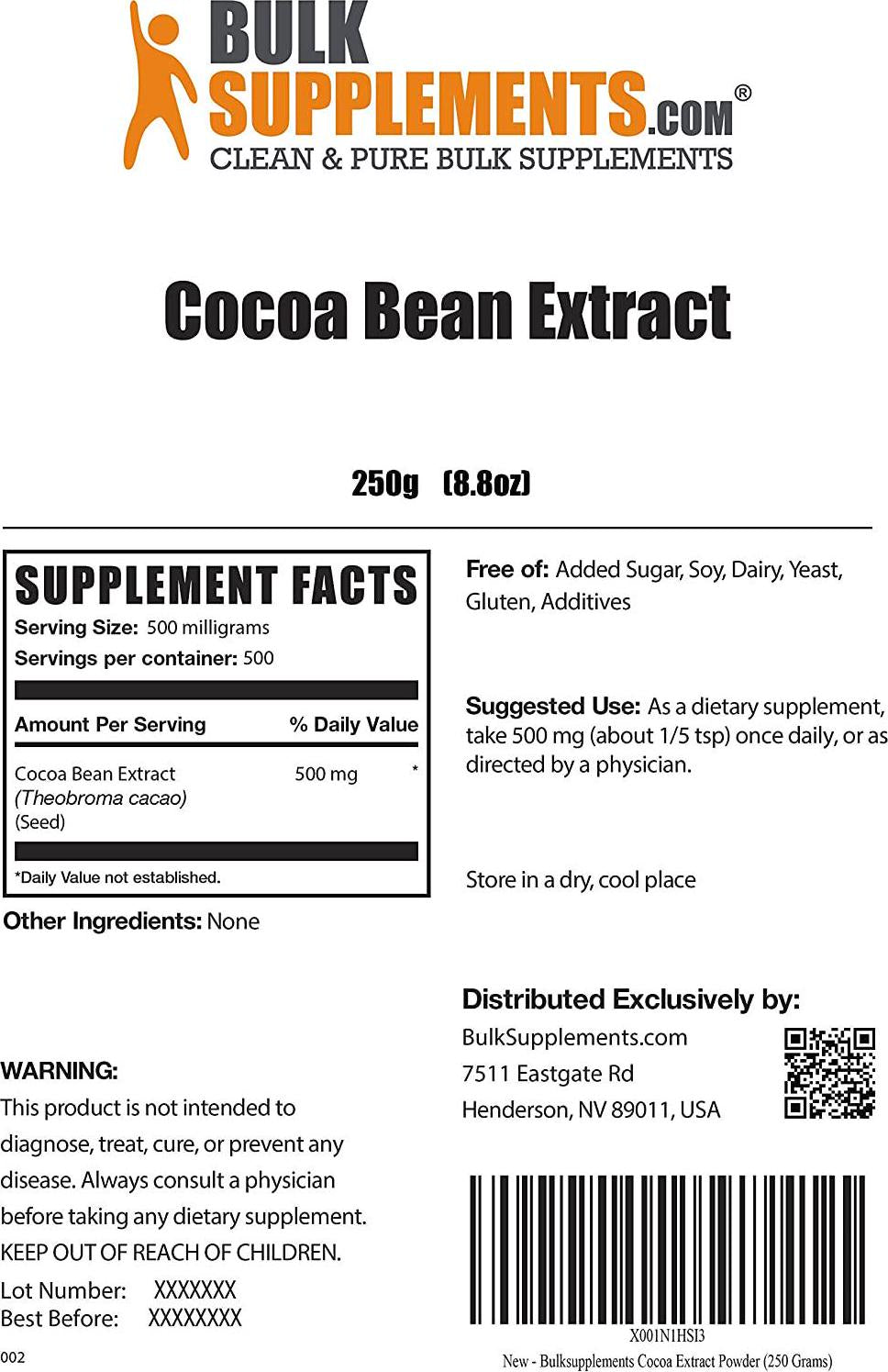 BulkSupplements.com Cocoa Extract Powder - Polyphenols Supplement - Cocoa Powder - Brain Health Supplements - Circulation Supplements - Memory Vitamins Brain For Women (250 Grams - 8.8 oz)