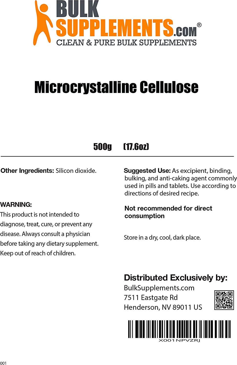 BulkSupplements.com Microcrystalline Cellulose 101 Powder - Fiber Supplement - Fiber Powder - Soluble Fiber Supplements - Dietary Fiber (500 Grams - 1.1 lbs)