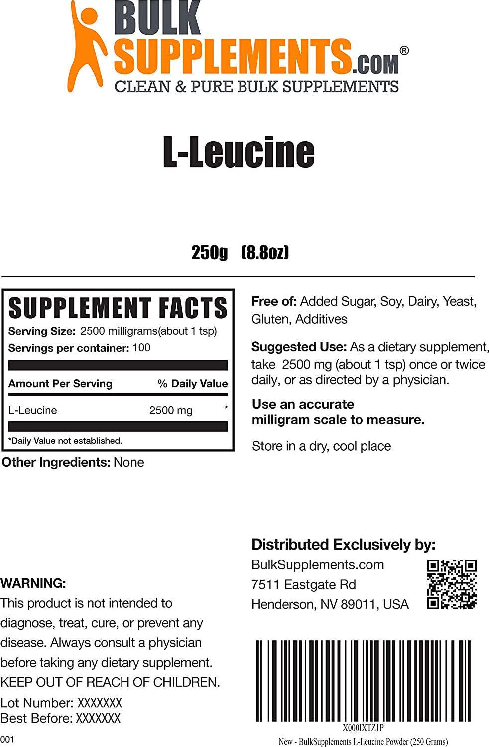 BulkSupplements.com L-Leucine Powder - Amino Acid Nutritional Supplements - BCAAs Amino Acids Powder - L Leucine Powder - BCAA Supplements - Amino Acids Supplement for Men (250 Grams - 8.8 oz)