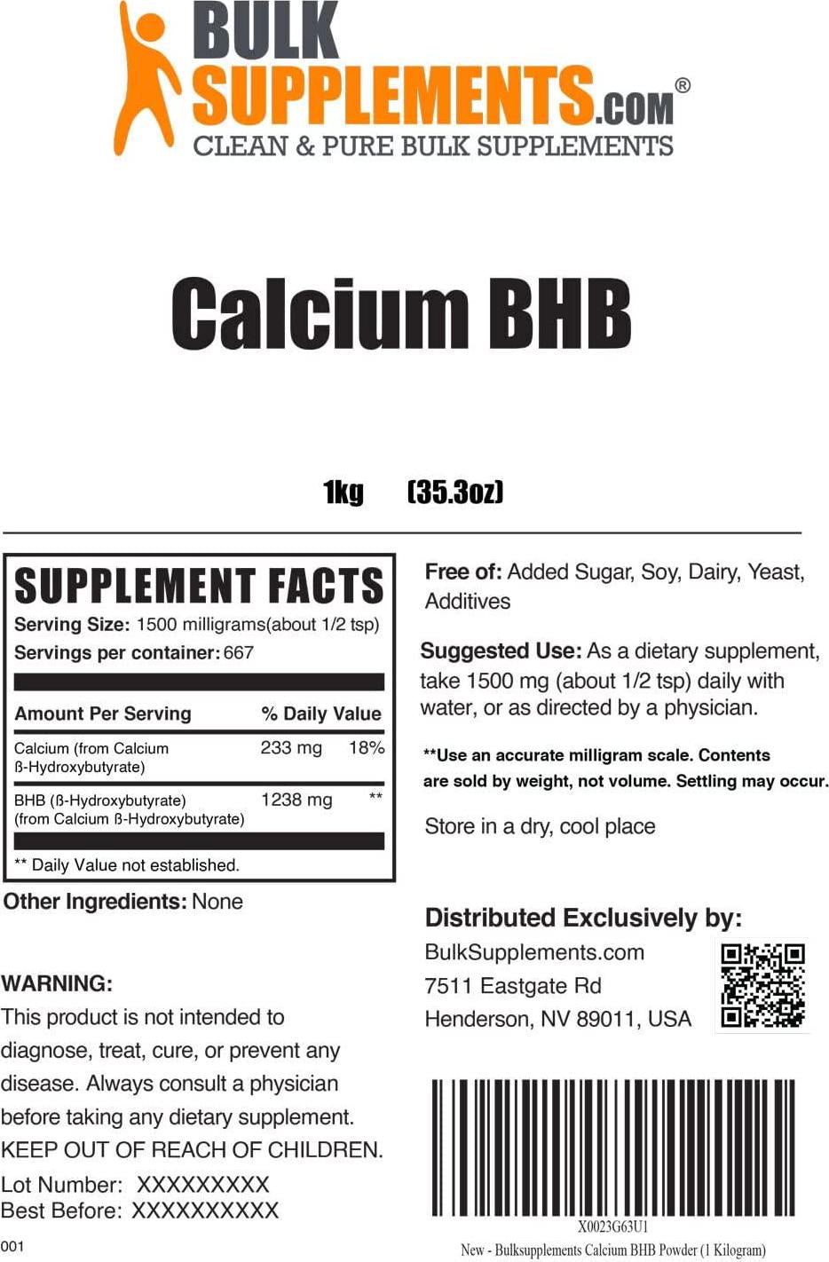 BulkSupplements.com Calcium BHB Powder - BHB Exogenous Ketones Powder - Keto Supplements - Keto BHB Supplement - Beta Hydroxybutyrate Powder - BHB Salts Powder (1 Kilogram - 2.2 lbs)