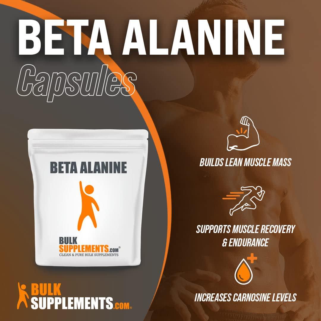 BulkSupplements.com Beta Alanine Capsules - Workout Recovery - Beta Alanine Pills - Unflavored Pre Workout - Muscle Recovery Supplements (300 Gelatin Capsules - 300 Servings)