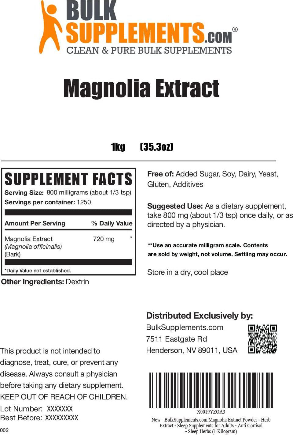 BulkSupplements.com Magnolia Extract Powder - Magnolia Bark Extract - Sulforaphane Powder - Magnolia Tree Extract - Sulforaphane Supplement - Herbal Supplement (1 Kilogram - 2.2 lbs)