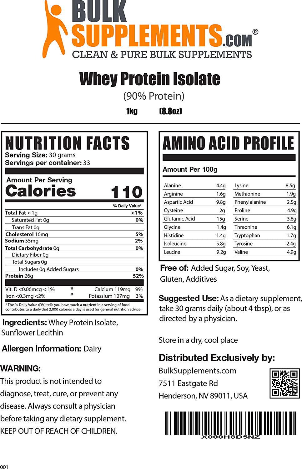 BulkSupplements.com Whey Protein Isolate 90% - Isolate Protein Powder - Flavorless Protein Powder - Unflavored Protein Powder - Whey Protein Powder - Whey Isolate Protein Powder (1 Kilogram - 2.2 lbs)