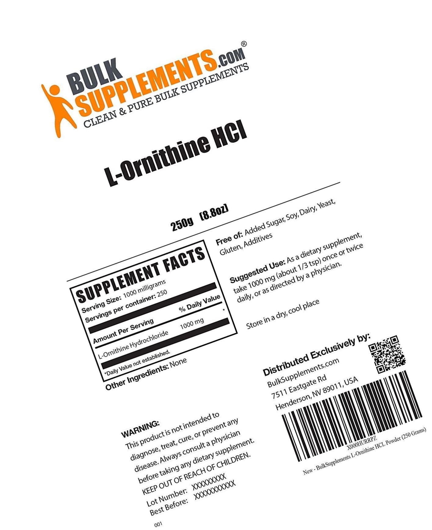 BulkSupplements.com L-Ornithine HCl Powder - Amino Acids Supplement - Lung Support - Amino Acids Soy Free - Amino Acid Nutritional Supplements - Clear Lung - Better Lungs (250 Grams - 8.8 oz)