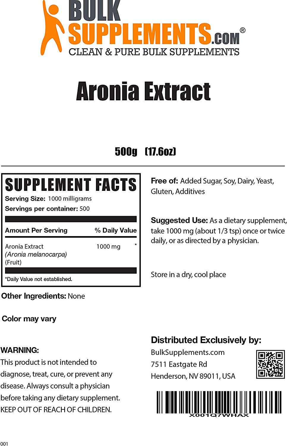 BulkSupplements.com Aronia Extract Powder - Anthocyanin Supplement - Antioxidant Powder - Aronia Berry Powder - Berry Smoothie Powder - Superfood Powder Berry (500 Grams - 1.1 lbs)