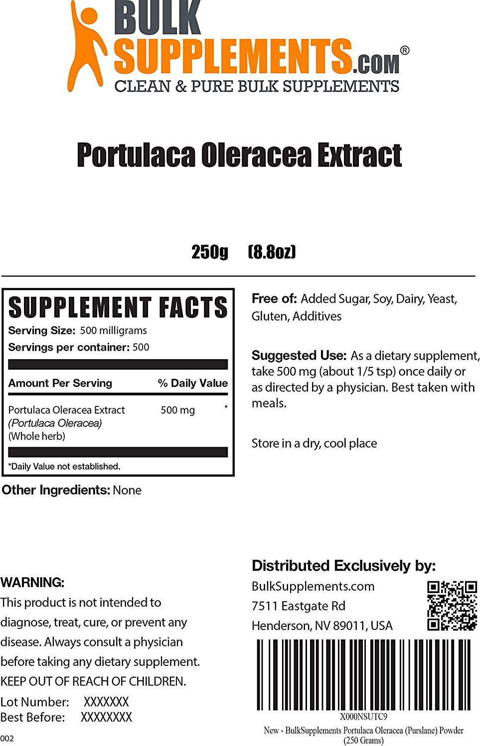 BulkSupplements.com Portulaca Oleracea (Purslane) Powder - Antioxidant Supplements - Skin Supplement - Supplements for Glowing Skin - Anti Aging Supplement (250 Grams - 8.8 oz)
