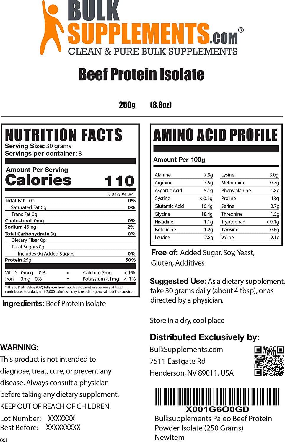 BulkSupplements.com Paleo Beef Protein Powder Isolate - Paleo Protein Powders - Dairy Free Protein Powder - Carnivore Beef Protein - Keto Shake Mix - Clean Protein Powder (250 Grams - 8.8 oz)