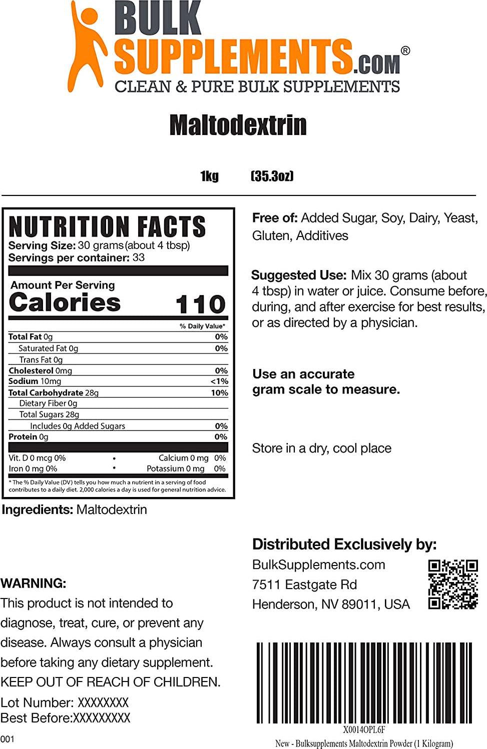 BulkSupplements.com Maltodextrin Powder - Carbohydrate Powder - Intra Workout Supplement - Carb Powder Supplement - Workout Powder (1 Kilogram - 2.2 lbs)