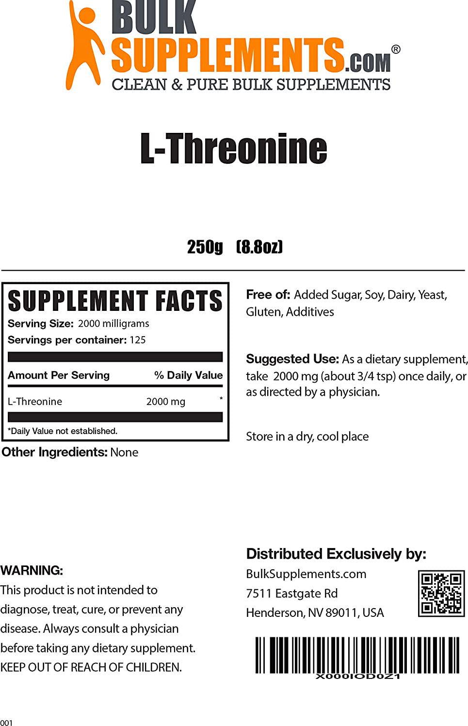 BulkSupplements.com L-Threonine Powder - Best Brain Focus and Memory Supplements - Focus Aid - Memory Vitamins for Women and Men (250 Grams - 8.8 oz)