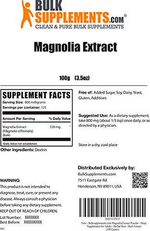 BulkSupplements.com Magnolia Extract Powder - Sulforaphane Supplement - Magnolia Tree Extract - Magnolia Bark Extract - Sulforaphane Powder - Herbal Supplement (100 Grams - 3.5 oz)