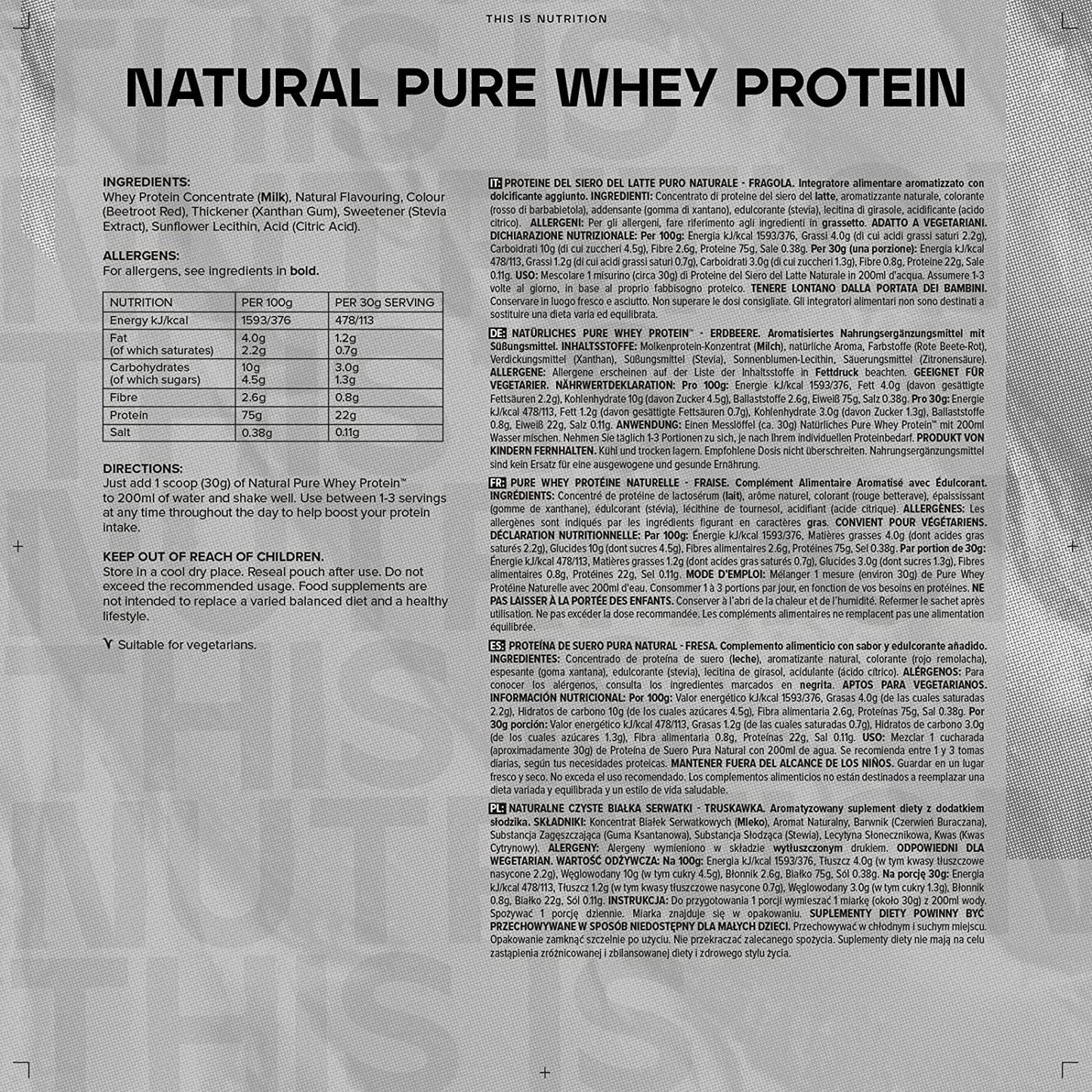 Bulk Natural Pure Whey Protein Concentrate, Sweetened With Stevia, Strawberry, 500 g
