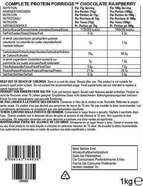 Bulk Protein Porridge Mix, Chocolate Raspberry, 1 kg, Packaging May Vary