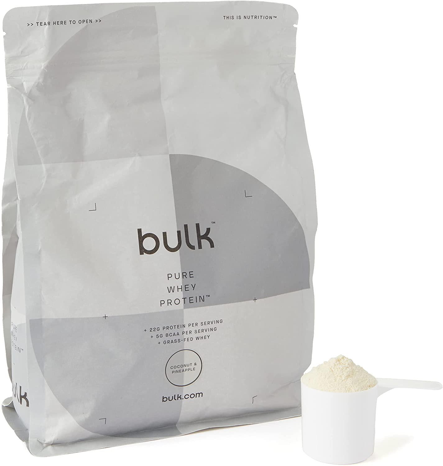 Bulk Pure Whey Protein Powder Shake, Coconut and Pineapple, 1 kg, Packaging May Vary