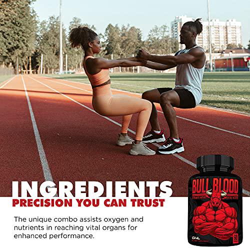 Bull Blood Nitric Oxide Supplement - Extra Strength Nitrous Oxide - L Arginine and L Citrulline Pills - Pumps, Blood Flow for Men - NO Booster for Enhancing Male Strength and Energy - 60 ct