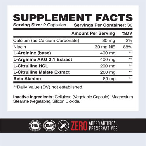 Bull Blood Nitric Oxide Supplement - Extra Strength Nitrous Oxide - L Arginine and L Citrulline Pills - Pumps, Blood Flow for Men - NO Booster for Enhancing Male Strength and Energy - 60 ct