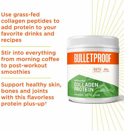 Bulletproof Collagen Protein Powder, Unflavored, Grass Fed Collagen Peptides and Amino Acids for Healthy Skin, Bones and Joints, 18g Protein, 42.3 Ounces