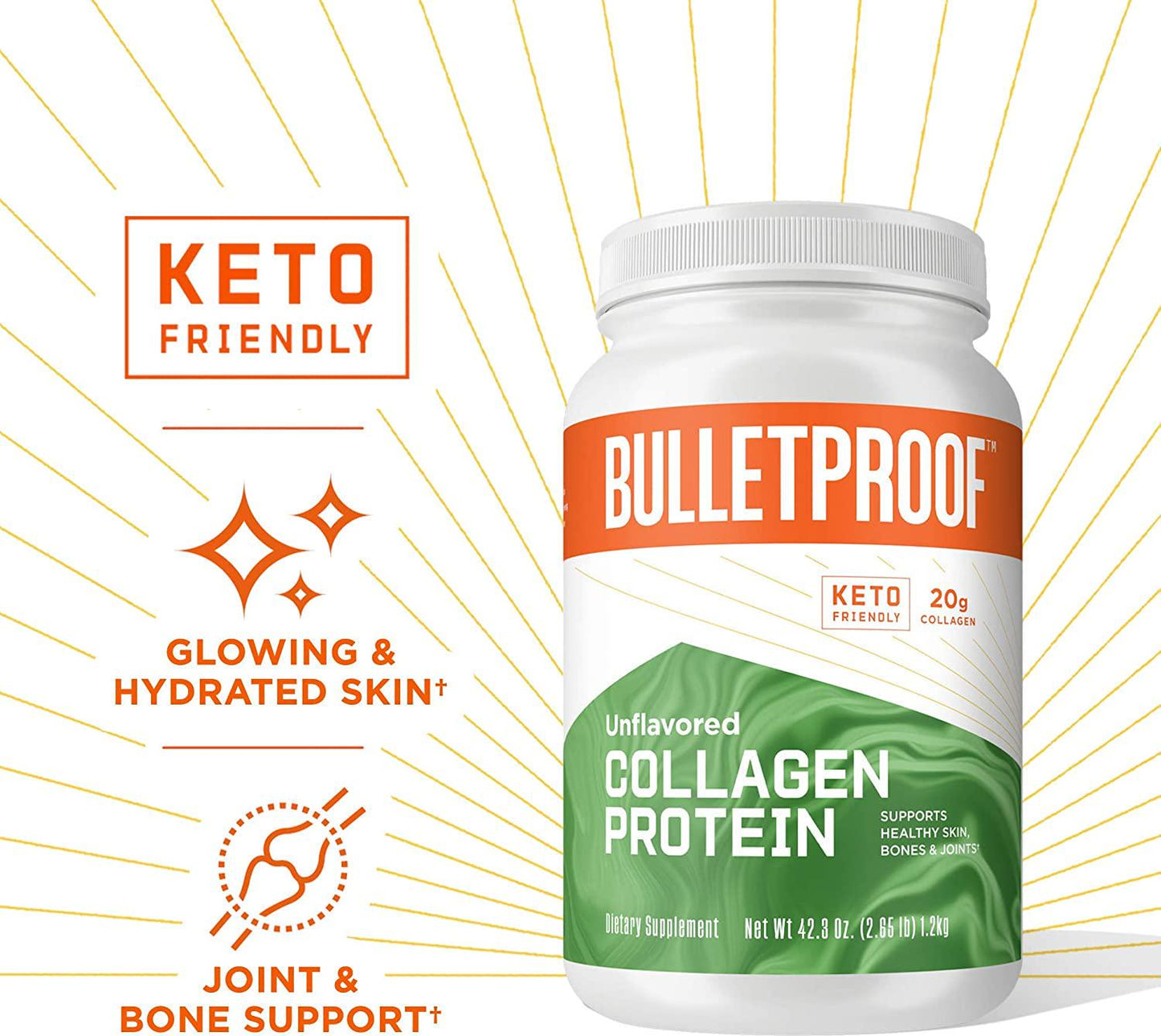 Bulletproof Collagen Protein Powder, Unflavored, Grass Fed Collagen Peptides and Amino Acids for Healthy Skin, Bones and Joints, 18g Protein, 42.3 Ounces