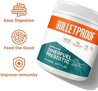 Bulletproof InnerFuel Prebiotic for Digestive Health and Immune Support, Plant-Based Dietary Fiber for Super-Powered Gut Bacteria, Unflavored, 13.4 Ounces